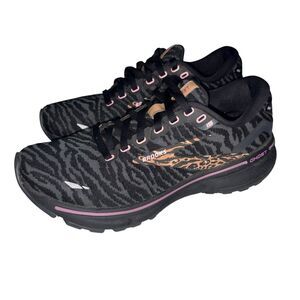 Brooks Ghost 15 Running Shoes Womens 6.5M Black Cheetah Lace Up Sneakers Logo